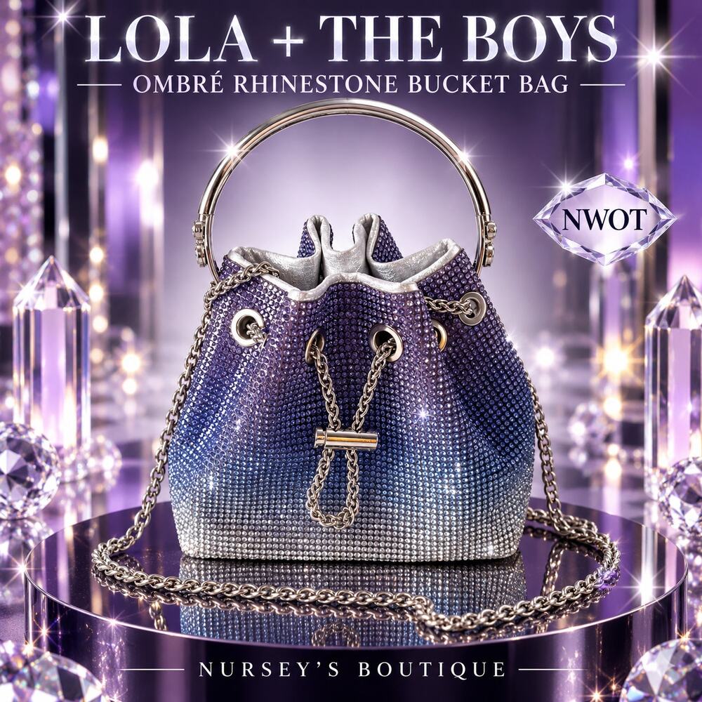 Lola + The Boys Ombre Rhinestone Bucket Bag Purple Silver NWOT
